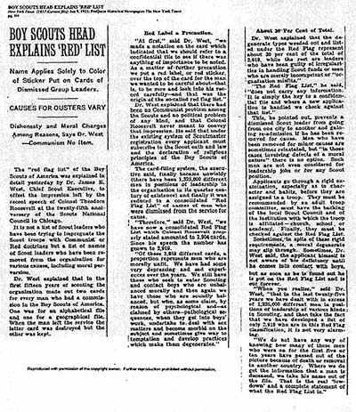 1935 NY Times Article regarding Boy Scouts Ineligible Volunteer File