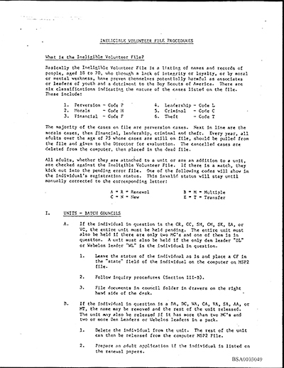 Page from BSA's Ineligible Volunteer Desk Manual